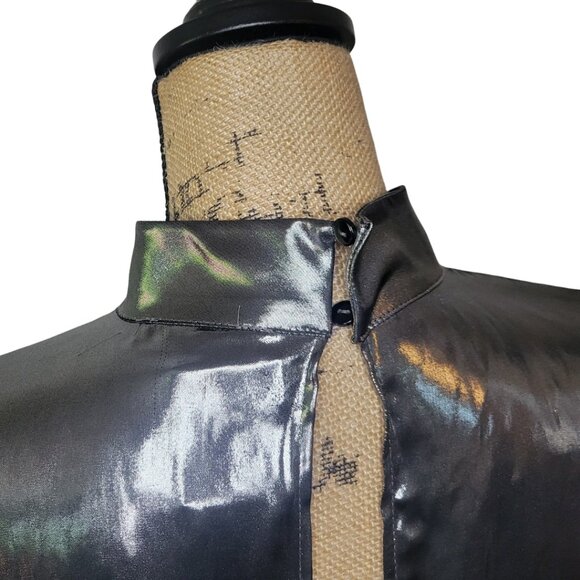 Zara Metallic Silver Long Sleeve Mock Neck Open Back Mini Dress Medium - Picture 6 of 9